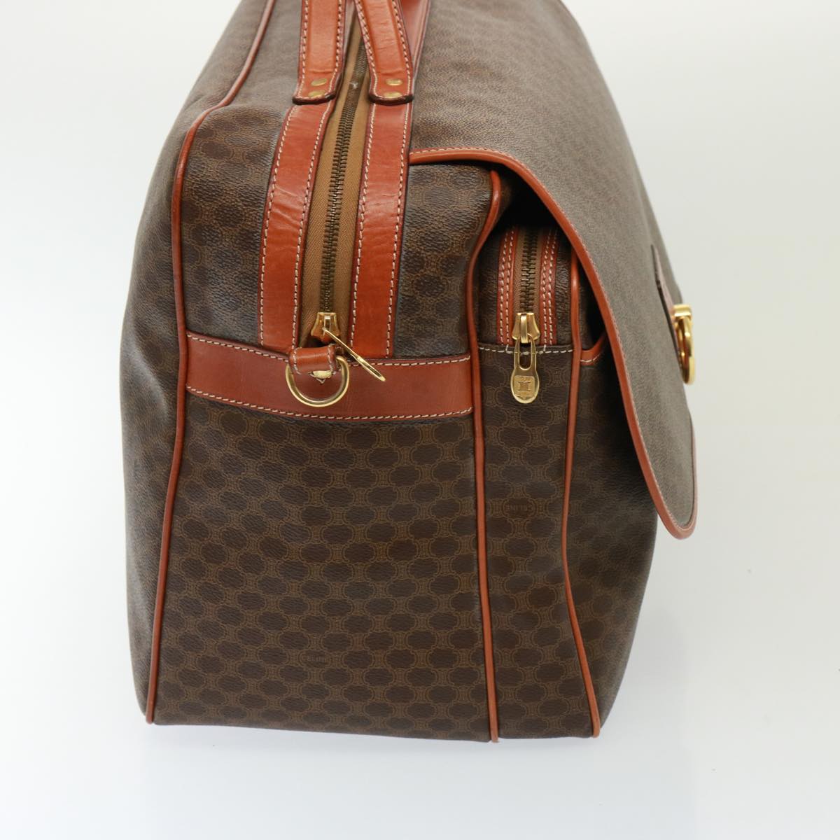Luxury CELINE Macadam Canvas Boston Bag PVC 2way Brown  73841