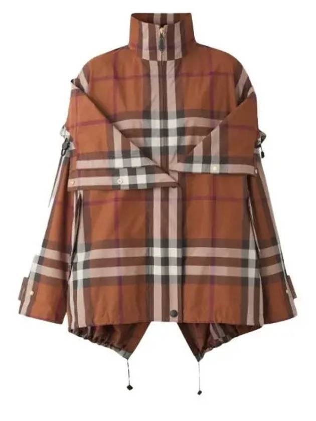 Luxury Burberry Check Off Shoulder Hooded Jacket Brown
