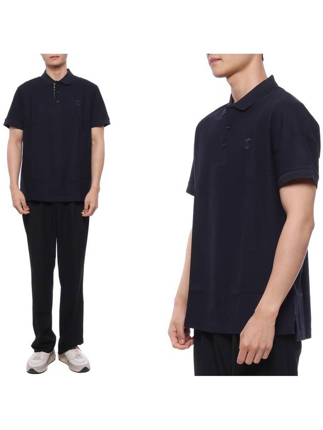 Luxury Burberry Men's CHUNKY Monogram motif cotton Polo Shirt navy