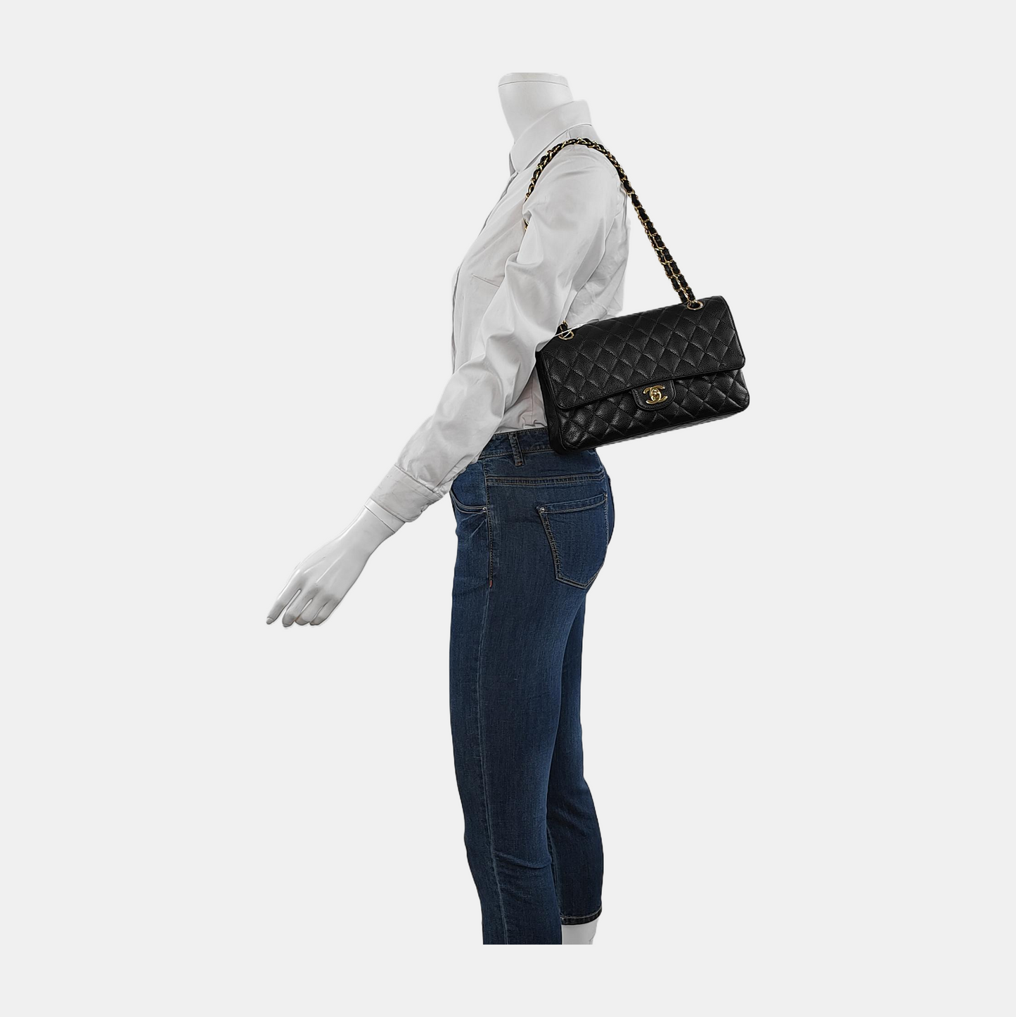 Chanel Classic Flap Small Black Caviar Leather Gold Hardware