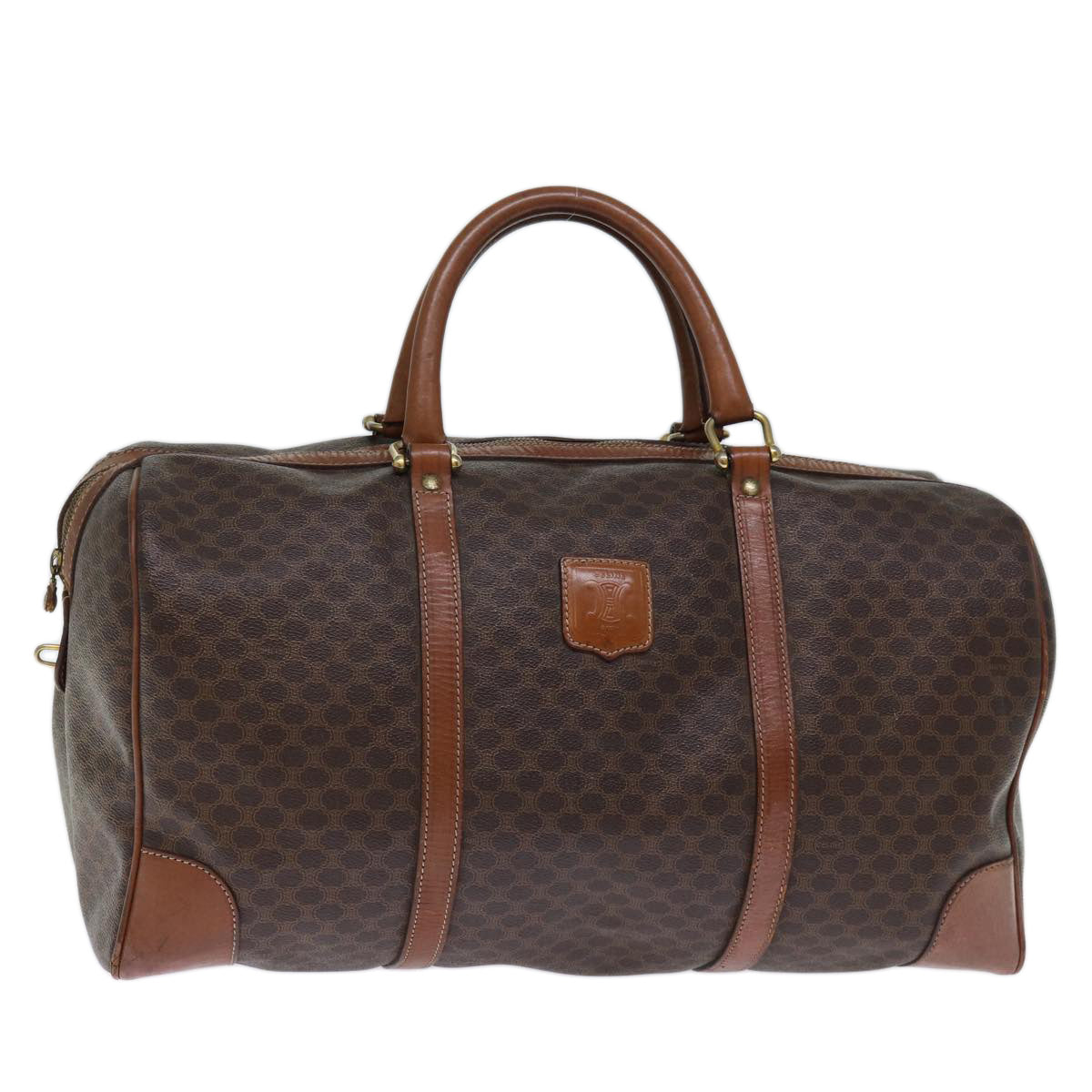 Luxury CELINE Macadam Canvas Boston Bag PVC Brown  74226