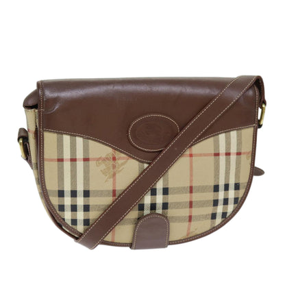 Luxury BurberrySs Nova Check Shoulder Bag PVC Leather Beige Auth 74258