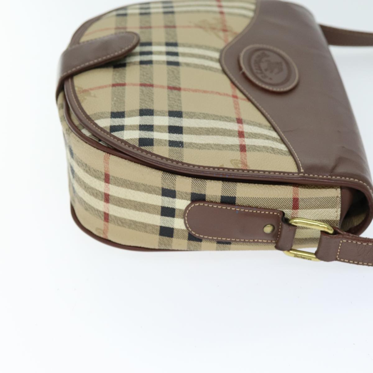 Luxury BurberrySs Nova Check Shoulder Bag PVC Leather Beige Auth 74258