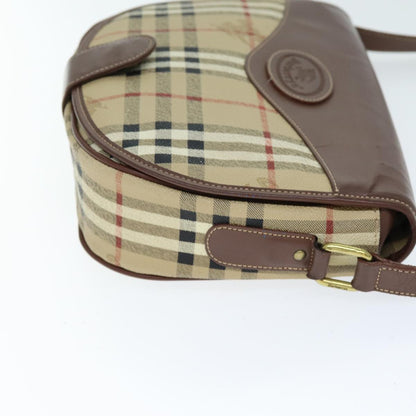 Luxury BurberrySs Nova Check Shoulder Bag PVC Leather Beige Auth 74258