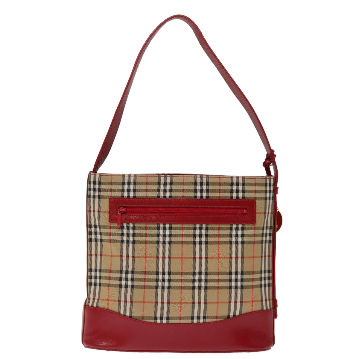 Luxury BurberrySs Nova Check Shoulder Bag Canvas Beige Red Auth 74385