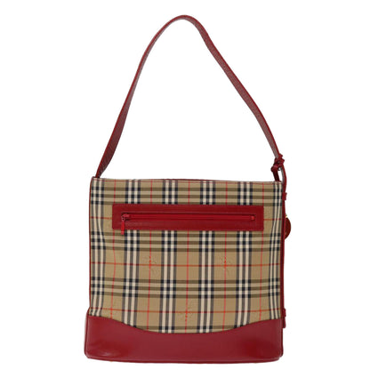 Luxury BurberrySs Nova Check Shoulder Bag Canvas Beige Red Auth 74385