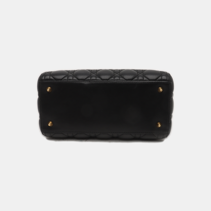 Lady Dior Medium Handbag Black Lambskin Leather Gold Hardware