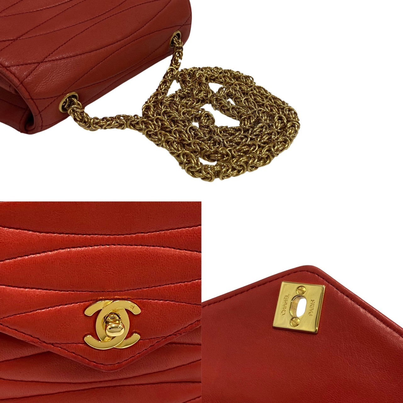 CHANEL Shoulder Bag lambskin Red COCO Mark Turnlock Metal Women