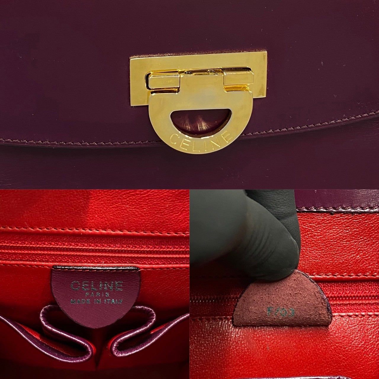 CELINE Backpack Calfskin, Leather purple logo Metal Women