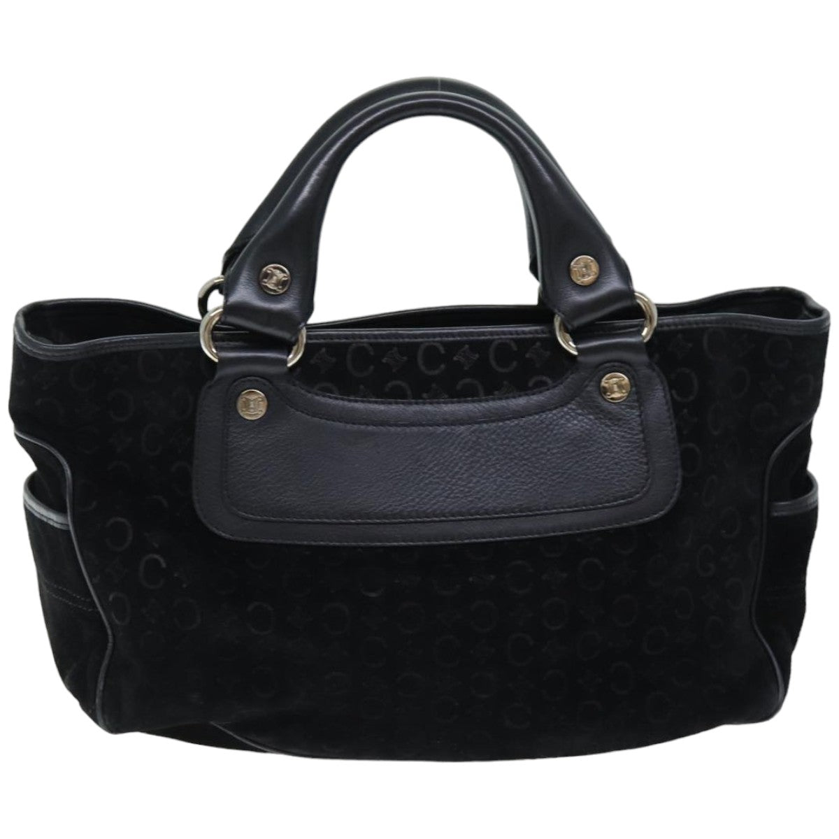 Luxury CELINE C Macadam Canvas Hand Bag Suede Black  74639