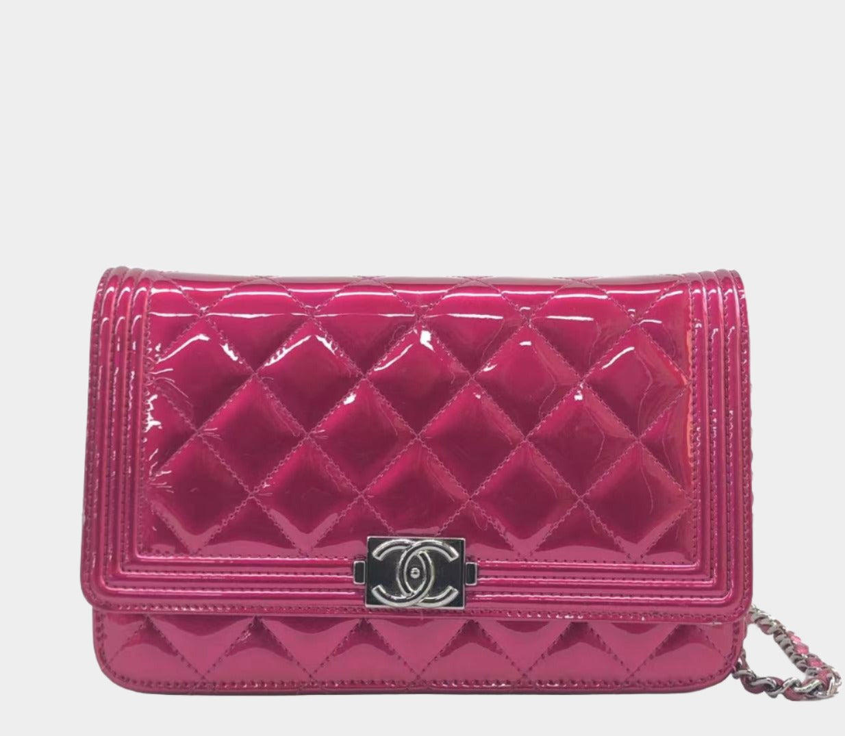 Chanel Boy WOC Wallet on Chain Half Flap 2014 Electric Fuchsia Pink Patent Leather