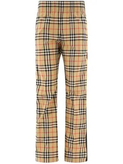 Luxury Burberry Organic Cotton Check Straight Pants Beige