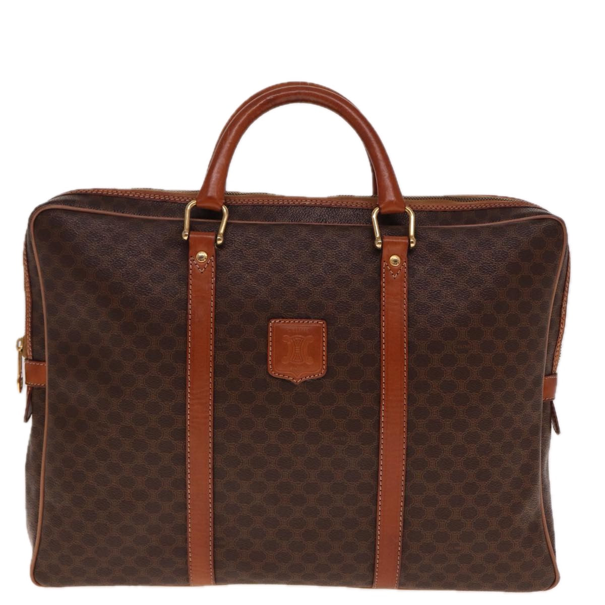 Luxury CELINE Macadam Canvas Hand Bag PVC Leather Brown  74886