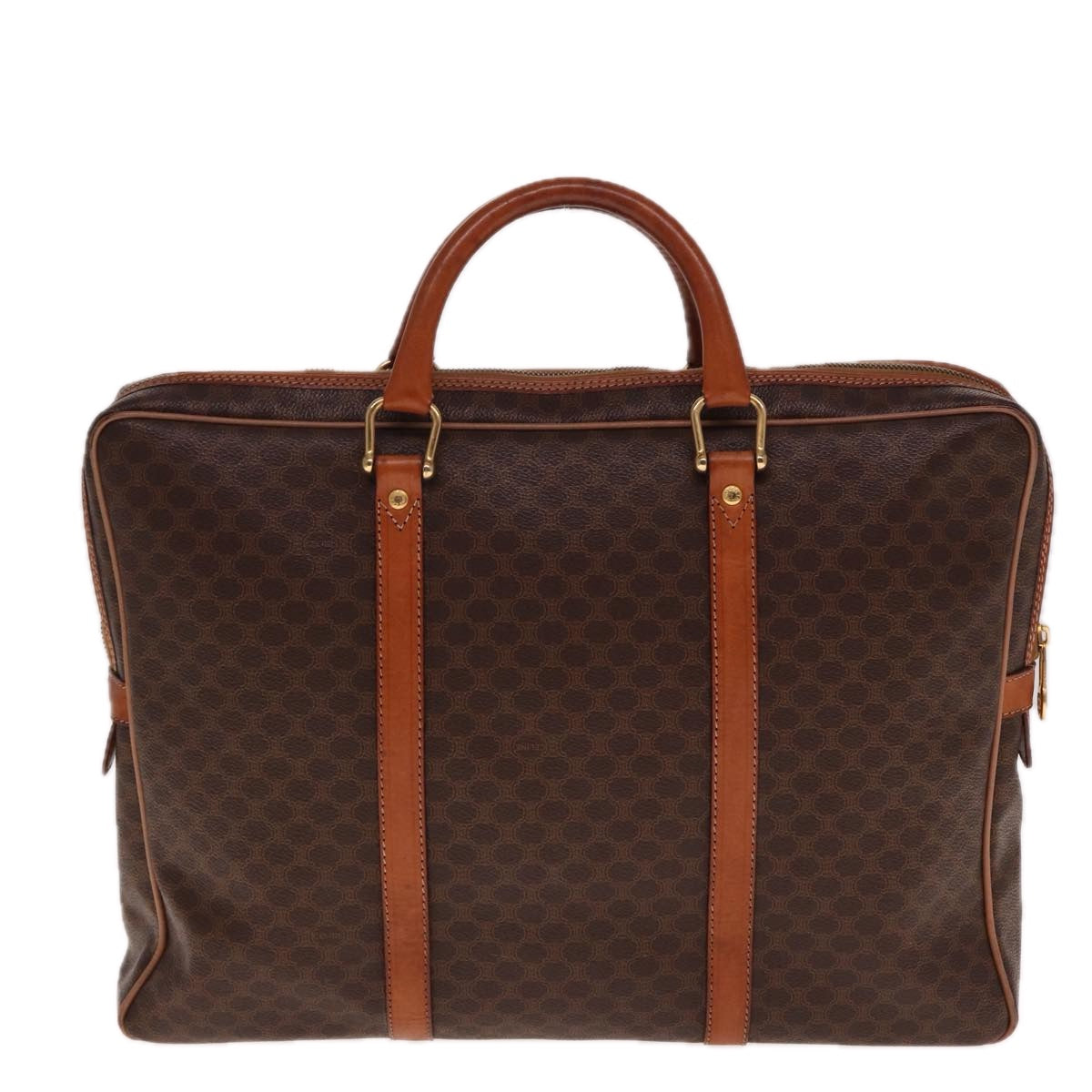 Luxury CELINE Macadam Canvas Hand Bag PVC Leather Brown  74886