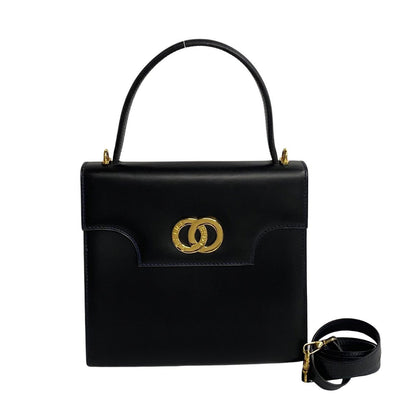 CELINE Shoulder Bag Calfskin Navy Circle Logo Metal Women
