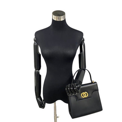 CELINE Shoulder Bag Calfskin Navy Circle Logo Metal Women