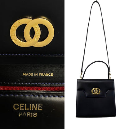 CELINE Shoulder Bag Calfskin Navy Circle Logo Metal Women