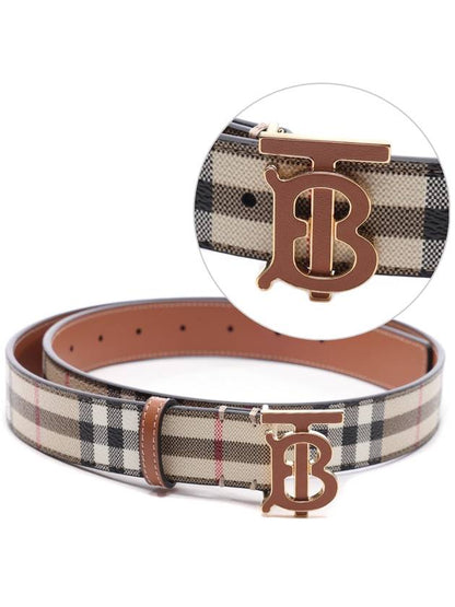 Luxury Burberry Check Monogram Decorative Leather Belt Beige