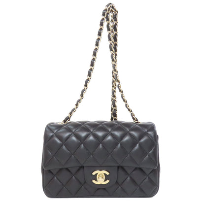 CHANEL Shoulder Bag lambskin black Matelasse Gold Metal