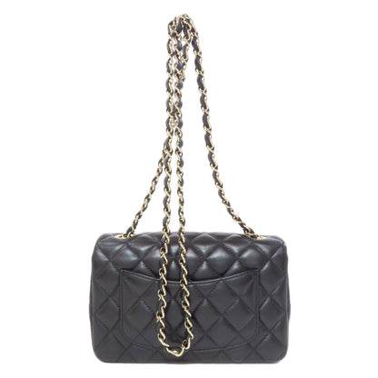 CHANEL Shoulder Bag lambskin black Matelasse Gold Metal
