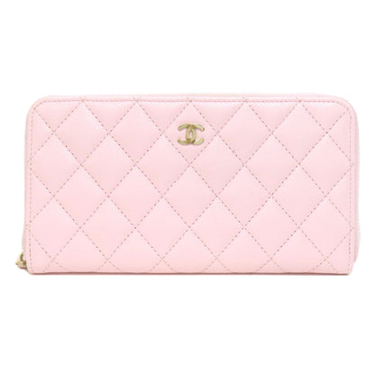 CHANEL Long Wallet Purse Grained Calfskin Skin pink Matelasse COCO Mark Gold Metal