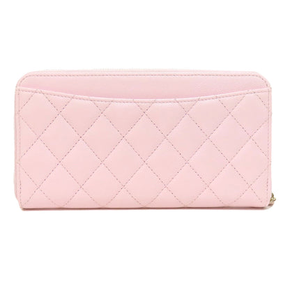 CHANEL Long Wallet Purse Grained Calfskin Skin pink Matelasse COCO Mark Gold Metal