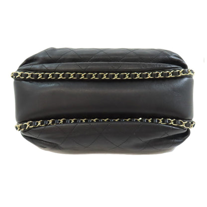 CHANEL Shoulder Bag lambskin black Matelasse Gold Metal
