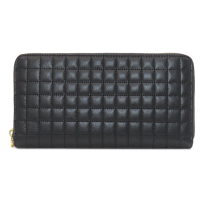 CELINE Long Wallet Purse leather black Zip Around Women(Unisex)