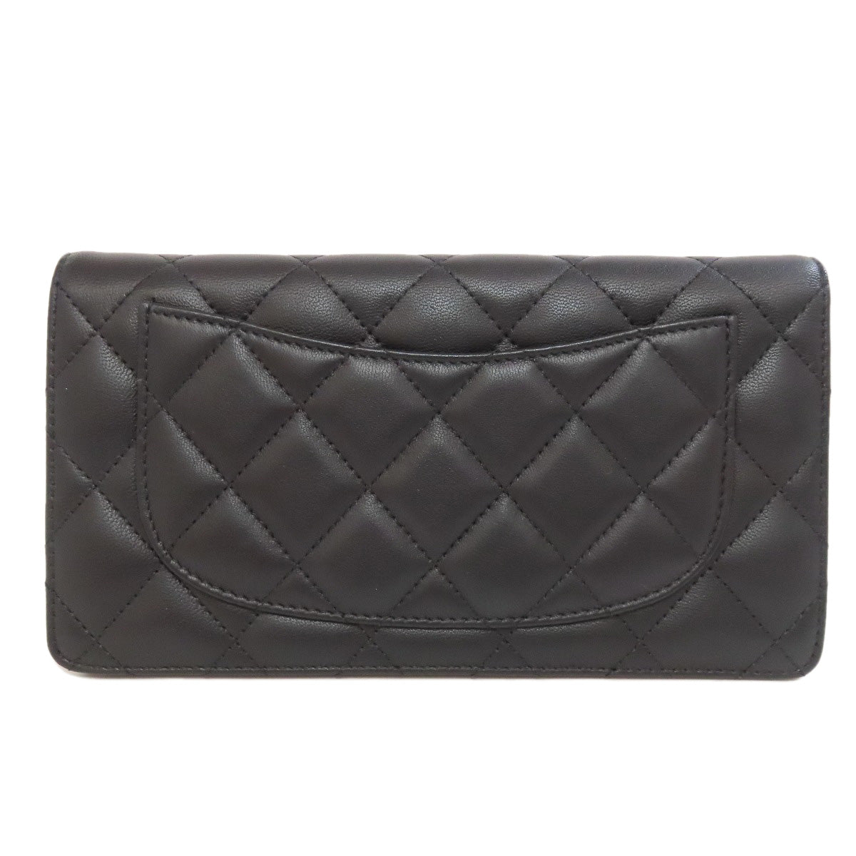 CHANEL Long Wallet Purse lambskin black Matelasse SilverMetal
