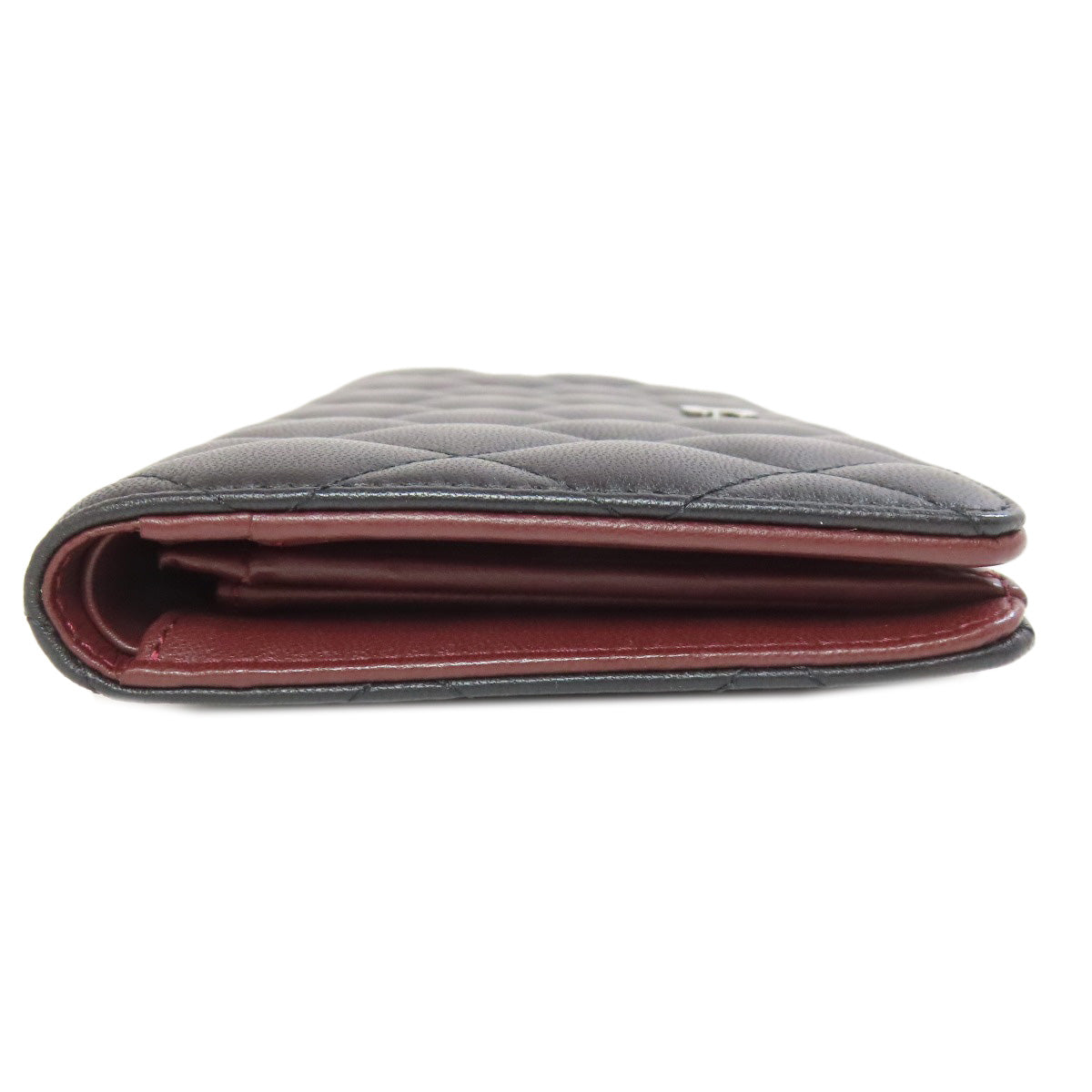 CHANEL Long Wallet Purse lambskin black Matelasse SilverMetal
