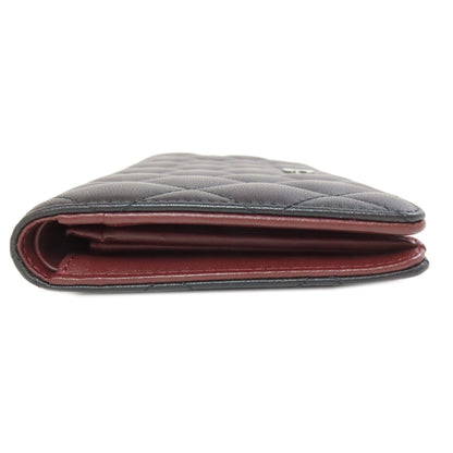 CHANEL Long Wallet Purse lambskin black Matelasse SilverMetal