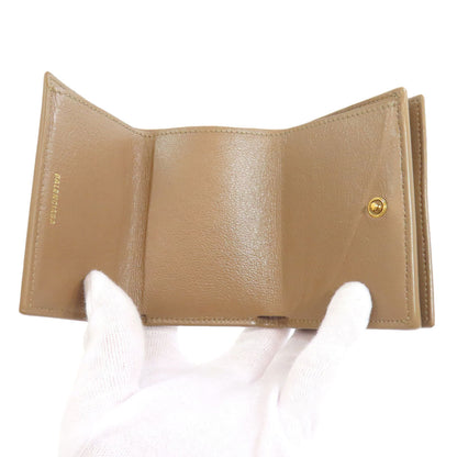BALENCIAGA Bifold Wallet 594312 PVC Brown BB Tri-fold Wallet Women(Unisex)