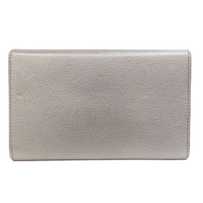 CHANEL Long Wallet Purse Calfskin Silver COCO Mark SilverMetal