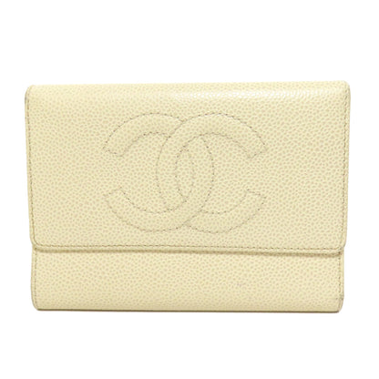 CHANEL Bifold Wallet Grained Calfskin Skin yellow COCO Mark Gold Metal Women