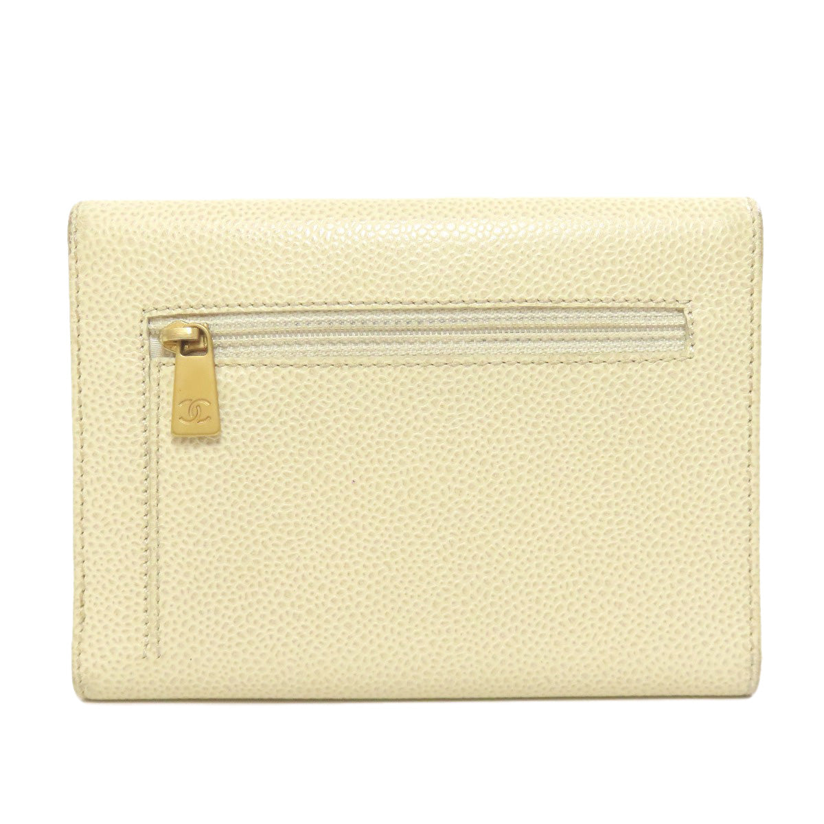 CHANEL Bifold Wallet Grained Calfskin Skin yellow COCO Mark Gold Metal Women