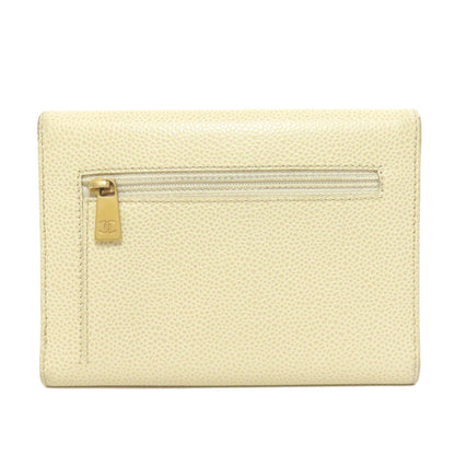 CHANEL Bifold Wallet Grained Calfskin Skin yellow COCO Mark Gold Metal Women