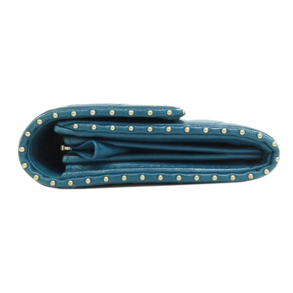 CHANEL Long Wallet Purse Calfskin blue Vstitch COCO Mark SilverMetal