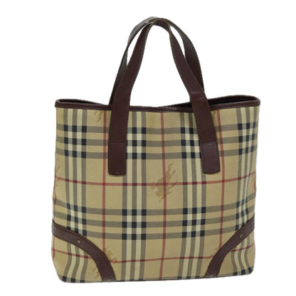 Luxury Burberry Nova Check Hand Bag PVC Beige Auth 75143