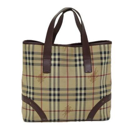 Luxury Burberry Nova Check Hand Bag PVC Beige Auth 75143