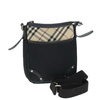 Luxury Burberry Nova Check Shoulder Bag Nylon Black Beige Auth 75144