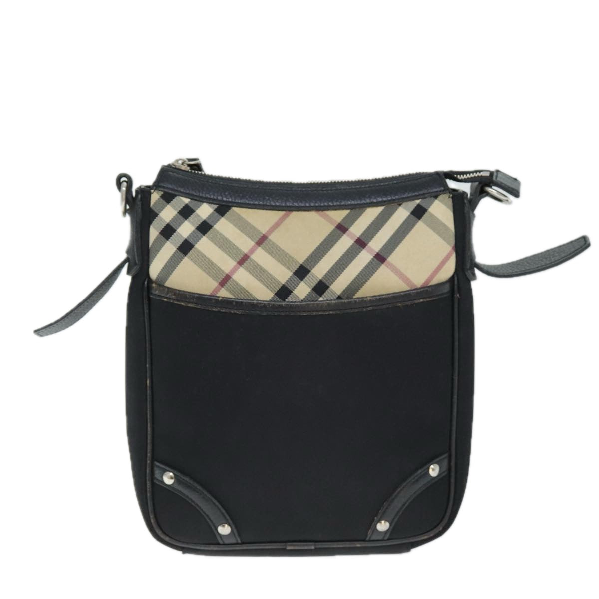 Luxury Burberry Nova Check Shoulder Bag Nylon Black Beige Auth 75144