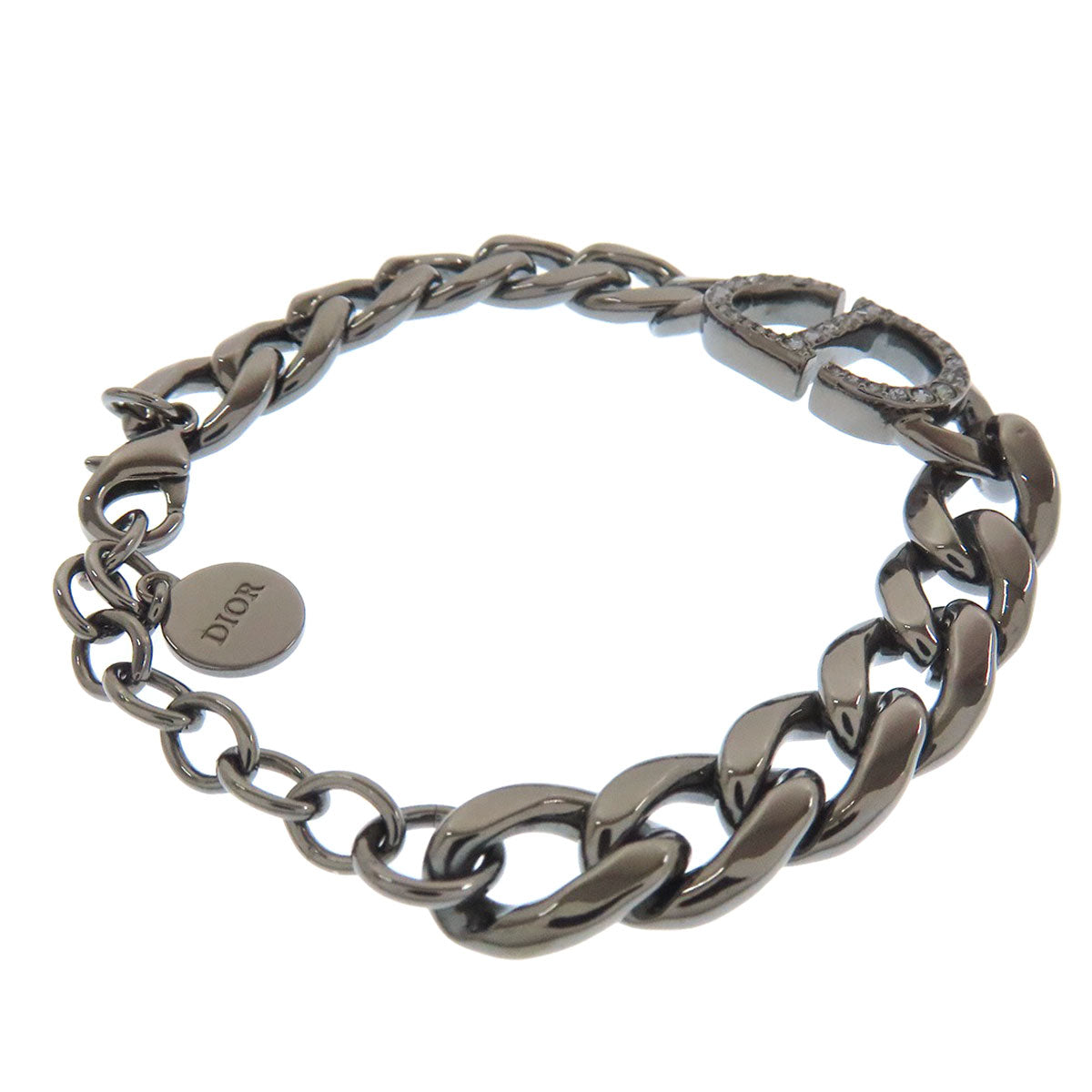 Christian Dior bracelet metallic black CD logo rhinestone
