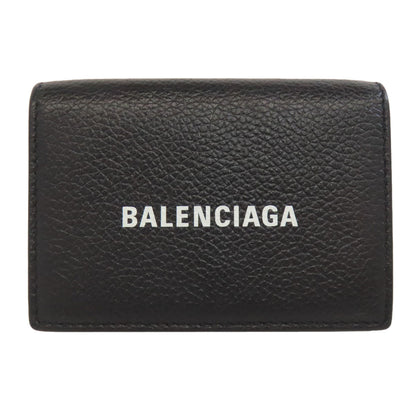 BALENCIAGA Bifold Wallet 594312 leather black logo Tri-fold Wallet Women
