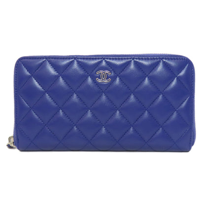 CHANEL Long Wallet Purse lambskin purple Matelasse COCO Mark SilverMetal