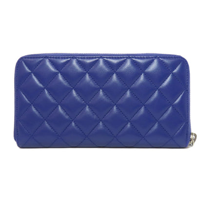 CHANEL Long Wallet Purse lambskin purple Matelasse COCO Mark SilverMetal
