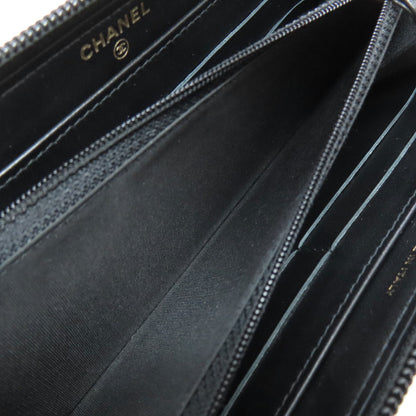 CHANEL Long Wallet Purse Calfskin black Zip Around COCO Mark Gold Metal