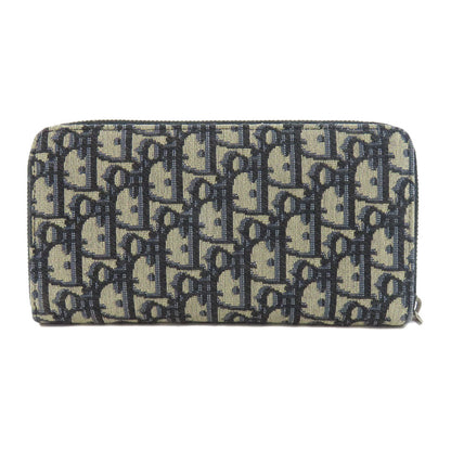 Christian Dior Long Wallet Purse canvas Navy Long Zip Wallet Oblique Trotter Pattern Women