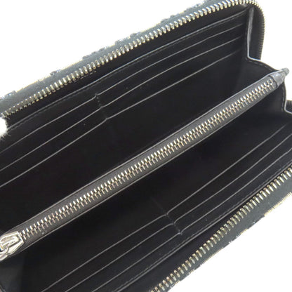 Christian Dior Long Wallet Purse canvas Navy Long Zip Wallet Oblique Trotter Pattern Women