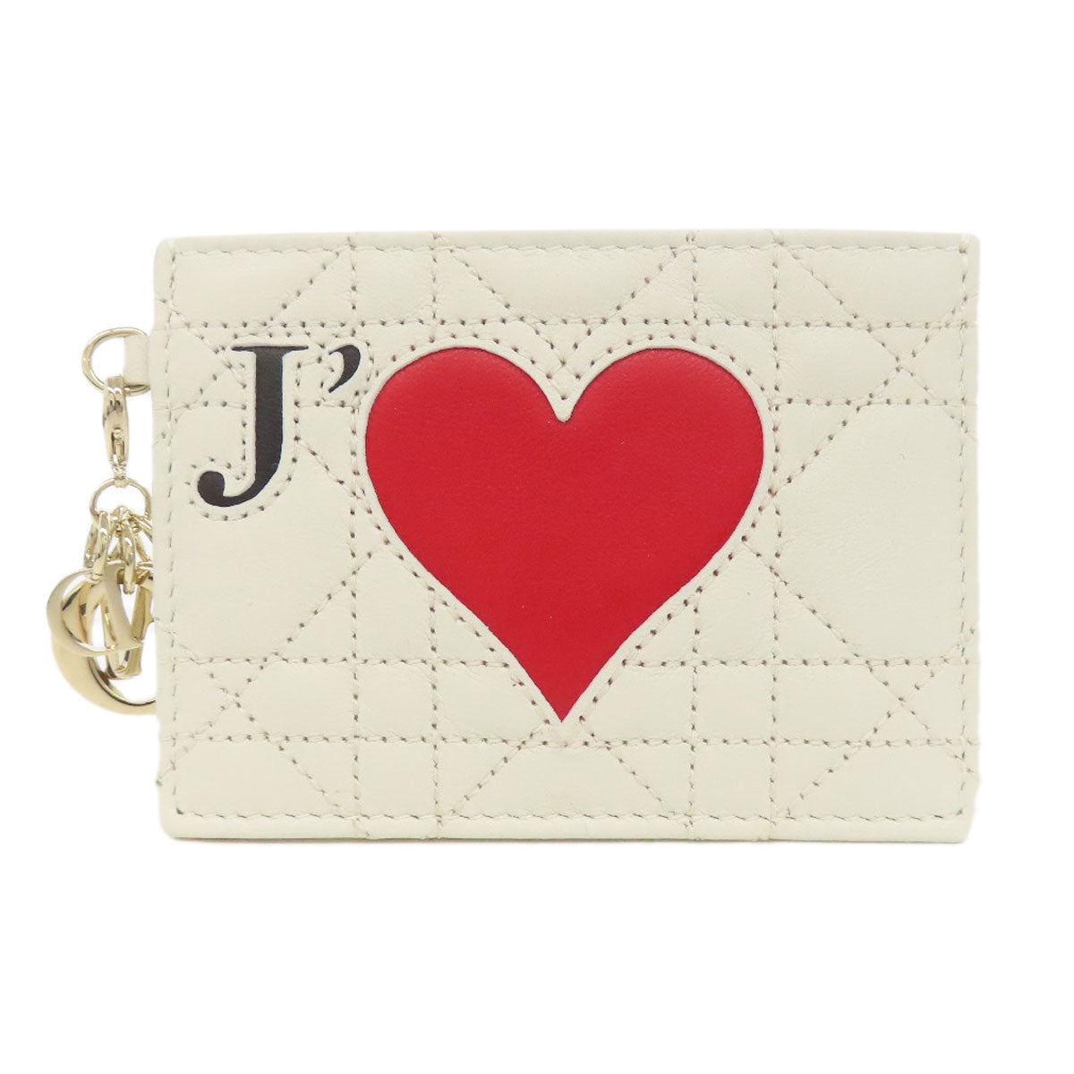 Christian Dior Card Case leather white Heart Lady Dior Women