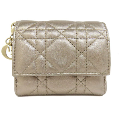 Christian Dior Bifold Wallet leather gold Lady Dior Women